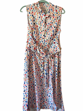 NIC+ZOE cotton Sleeveless Midi Dress with Multicolor Dot Print size M.